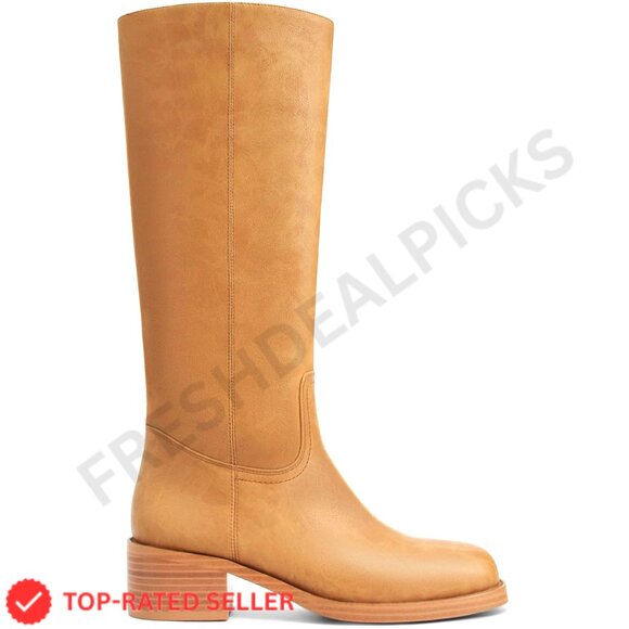 Brand New Gothictor Boots Tan Knee High Square Toe - Picture 1 of 8